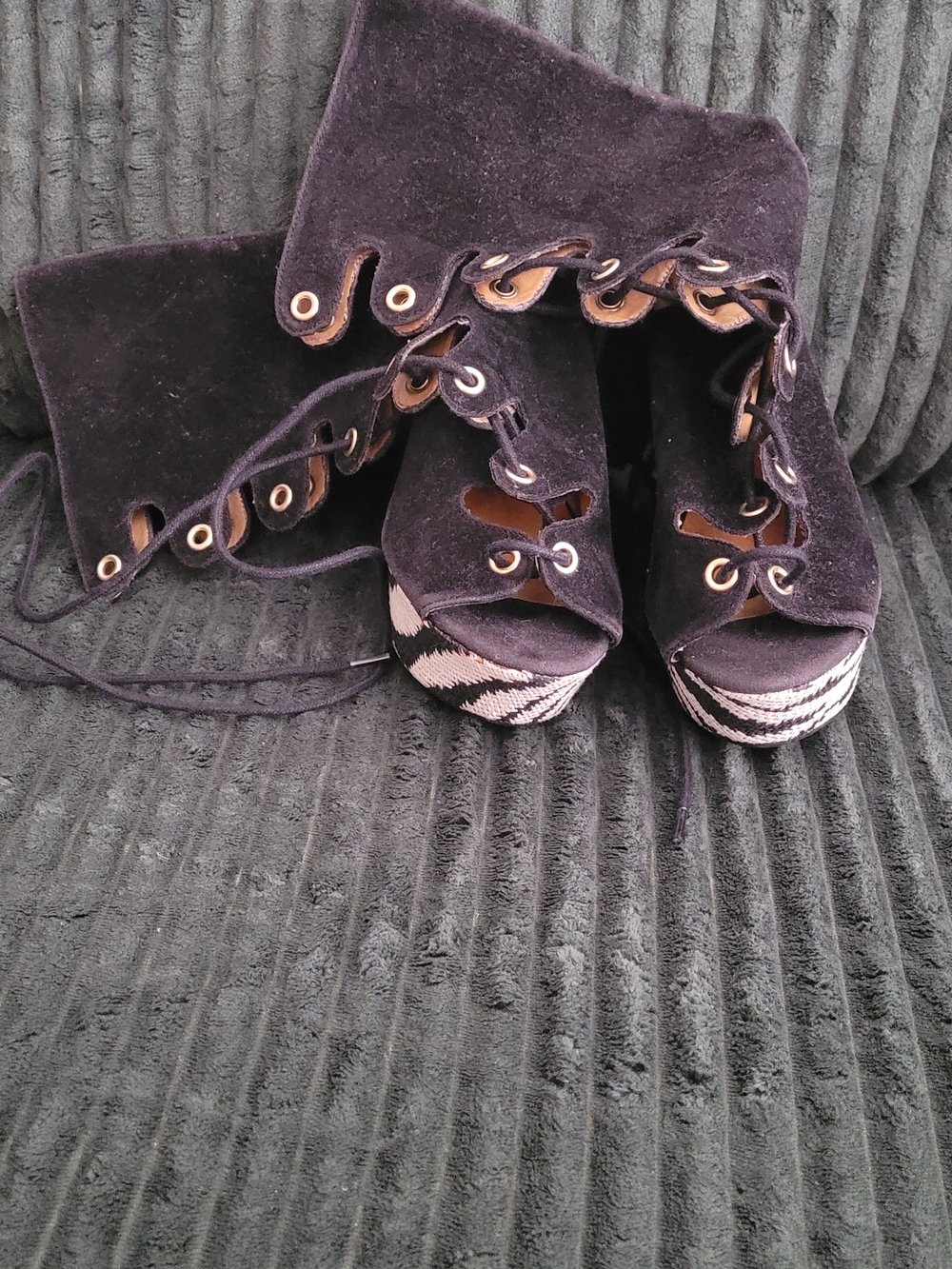 Black Suede Lace-Up Platform Heels - Women